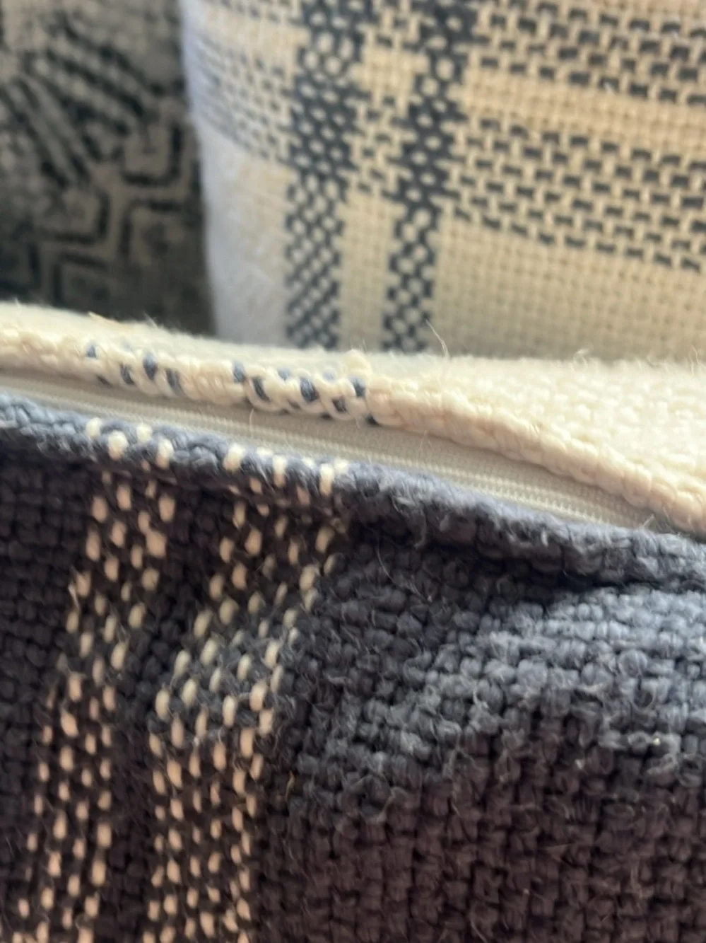 Set of two Cream and Blue Plaid Accent Pillow - Classic Cozy Throw